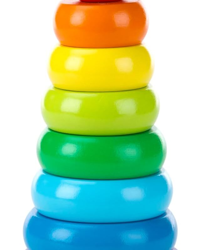 Rainbow Stacker Wooden Ring Educational Toy - Wooden Stacking Rings, Stacker Toys for Toddlers Ages 2+