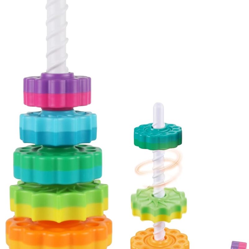 Baby Spinning Stacking Toys for Toddlers 1-3, Rainbow Ring Stacker Montessori Toys for Babies 6-12 Months, 1 2 3 One Year Old Girl Boy Christmas Birthday Gifts, Autism Sensory Learning Toy