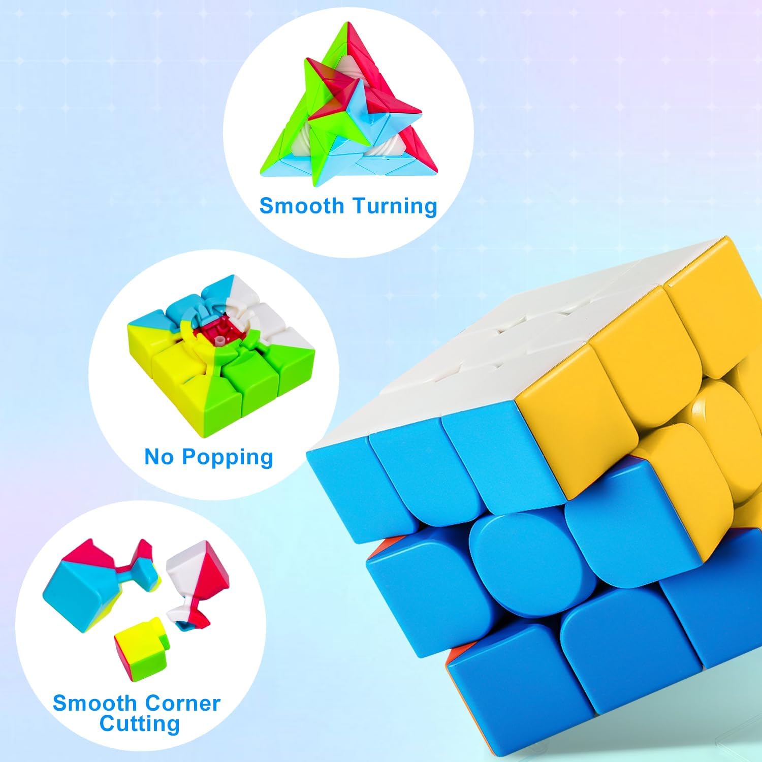 Speed Cube Set, 5 Pack Speed Magic Cube with Speed Cube 3x3, 2x2, 4x4, Pyramid Stickerless Cube for Kids Toddlers Adults, Puzzle Cube Set for Kid - Image 2