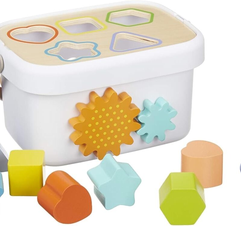 Wooden Shape Sorter and Rainbow Stacker Classic Baby Toy Set-Sorting Play For Infants Age 12M+, Medium, Multicolor