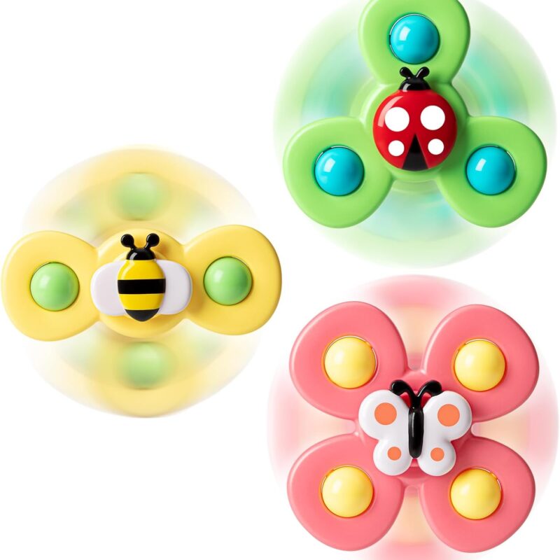 3PCS Suction Cup Spinner Toys for 1 2 Year Old Boys Spinning Toys Baby Toys 12-18 Months Sensory Toys for Toddlers 1-3 Easter Basket Stuffers Gifts for 1 Year Old Girls