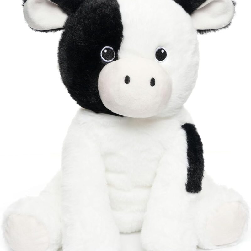 Calf Cow Stuffed Animals Plush Toys for Kids Boy Girl Bedtime Birthday Gift, Stuffed Holstein Friesian Cow, 14 inches Black and White