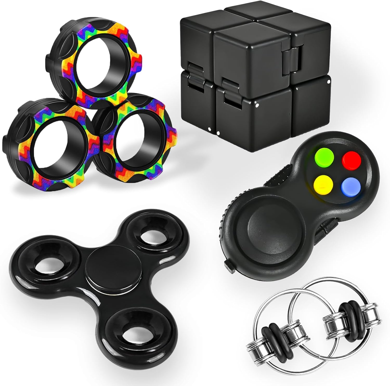 5PC Fidget Toys Adults Set Fidgets for Classroom Must Have Autism Sensory Pack Figette Cube Special Treasure Prize Tool Stress Relief Desk Cool Gadget for Kids Teen Christmas Stocking Stuffer