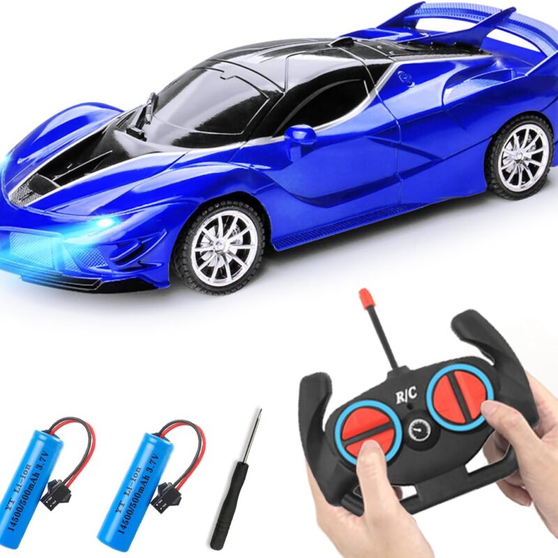 Remote Control Car for Boys Kids, 2.4GHz 4WD High Speed RC Cars Toys with Headlights and Controller, Electric Sport Racing Hobby Toy Car Model Vehicle for 6+ Year Teens Gift (Blue)