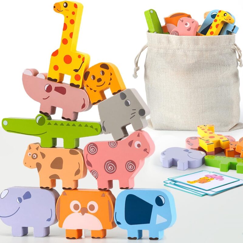 Montessori Toys for 2 3 4 Year Old Boys & Girls, Wooden Animal Stacking Blocks for Toddlers 1-3 – Building Blocks Game Stacking & Sorting Toys Ages 2-4 Toddler Birthday Gifts