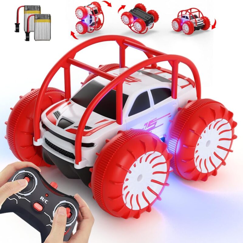 Amphibious Remote Control Car for Kids,Rechargeable RC Stunt Car Toy 2.4Ghz 360° Flips Rotation 15KM/H 4WD All Terrain Offroad Truck for Girls Boys 3 4 5 6 7 8 9 10 11 12