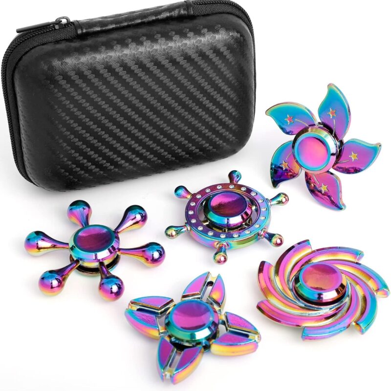 5 Pack Metal Fidget Spinners Pack Stress Relief Toys for Kids Adults, Rainbow Finger Hand Spinner Bulk Set Sensory Desk Toy, Cool Gadget Easter Egg Filler Stuffer Birthday Gifts Party Favor