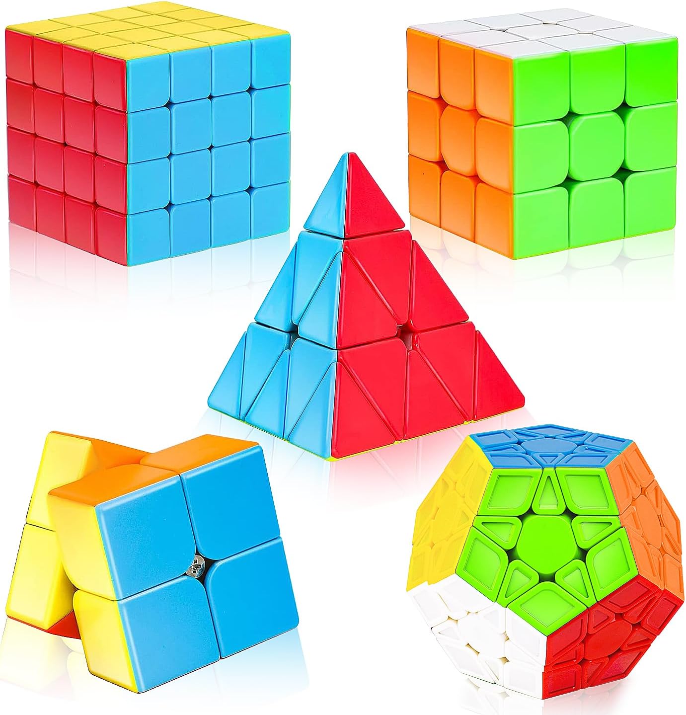 Speed Cube Set, 5 Pack Speed Magic Cube with Speed Cube 3x3, 2x2, 4x4, Pyramid Stickerless Cube for Kids Toddlers Adults, Puzzle Cube Set for Kid
