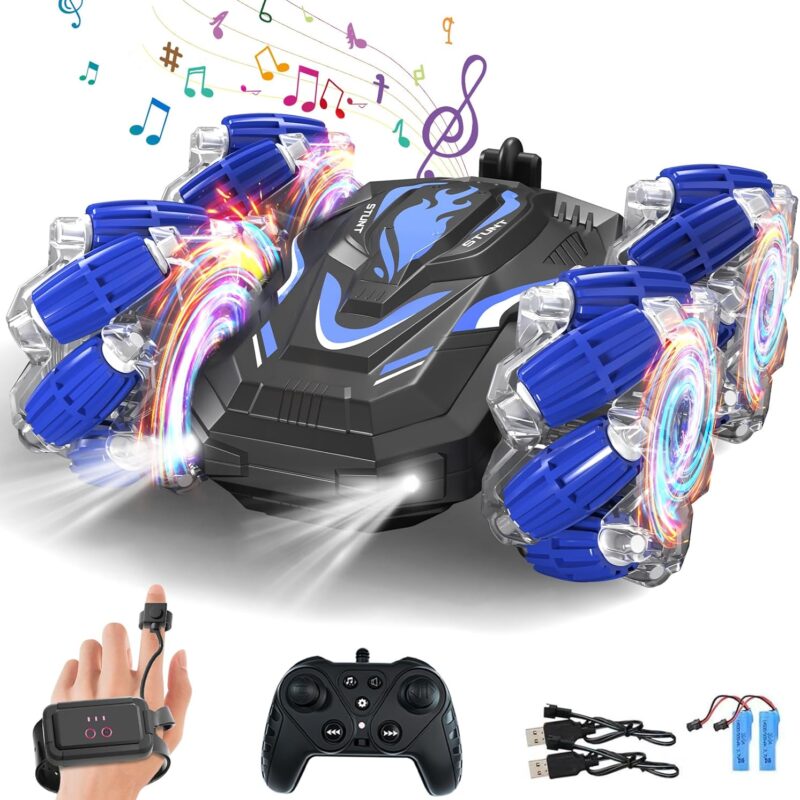 New Gesture Sensing RC Stunt Car with Lights Music, Hand Gesture Remote Control Car 360° Spins Double Side Twisted Glove Controlled RC Car Birthday Gifts Toys for 6 7 8 9 10 11 12 year old boys