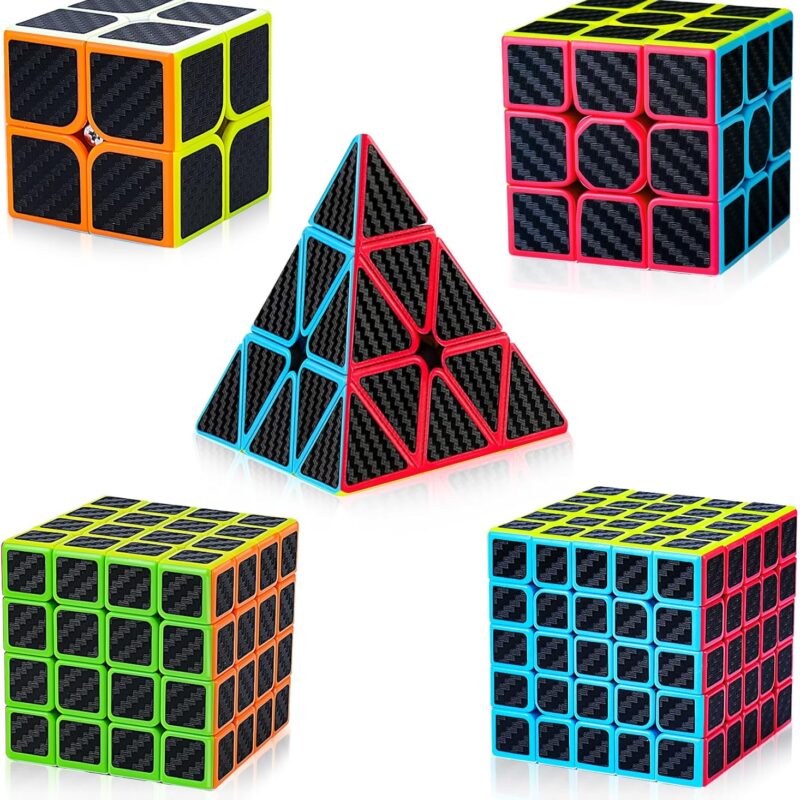 Speed Cube Set 5 Pack Bundle of 2x2, 3x3, 4x4, 5x5, Pyraminx Magic Speed Cube, Puzzle Cube for Kids & Beginner & Adults