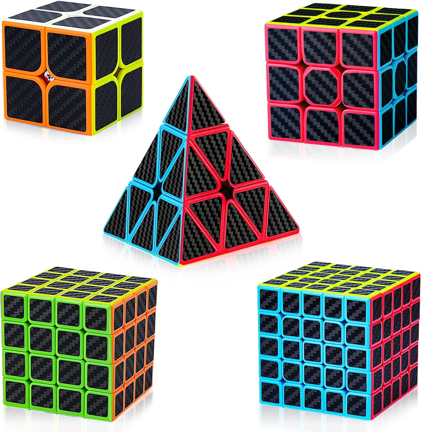 Speed Cube Set 5 Pack Bundle of 2x2, 3x3, 4x4, 5x5, Pyraminx Magic Speed Cube, Puzzle Cube for Kids & Beginner & Adults