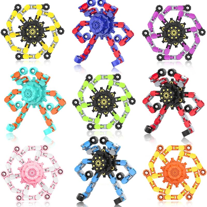 Transformable Fidget Spinners,9PCS Funny Sensory Fidget Toys Adults Deformable Chain DIY Robot Spinner,Fingertip Stress Relief Gyro Toy Halloween Party Favors Christmas Stocking Stuffers for Kids