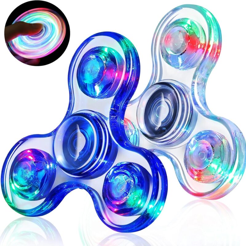 Fidget Spinners for Kids 2 Pack, Light up Sensory Fidget Toys Adults Kid 4-8-12, Glow in The Dark  Autism Toys 5-7 Boys Girls, LED Classroom Prizes Christmas Stocking Stuffers Mini Fidgets